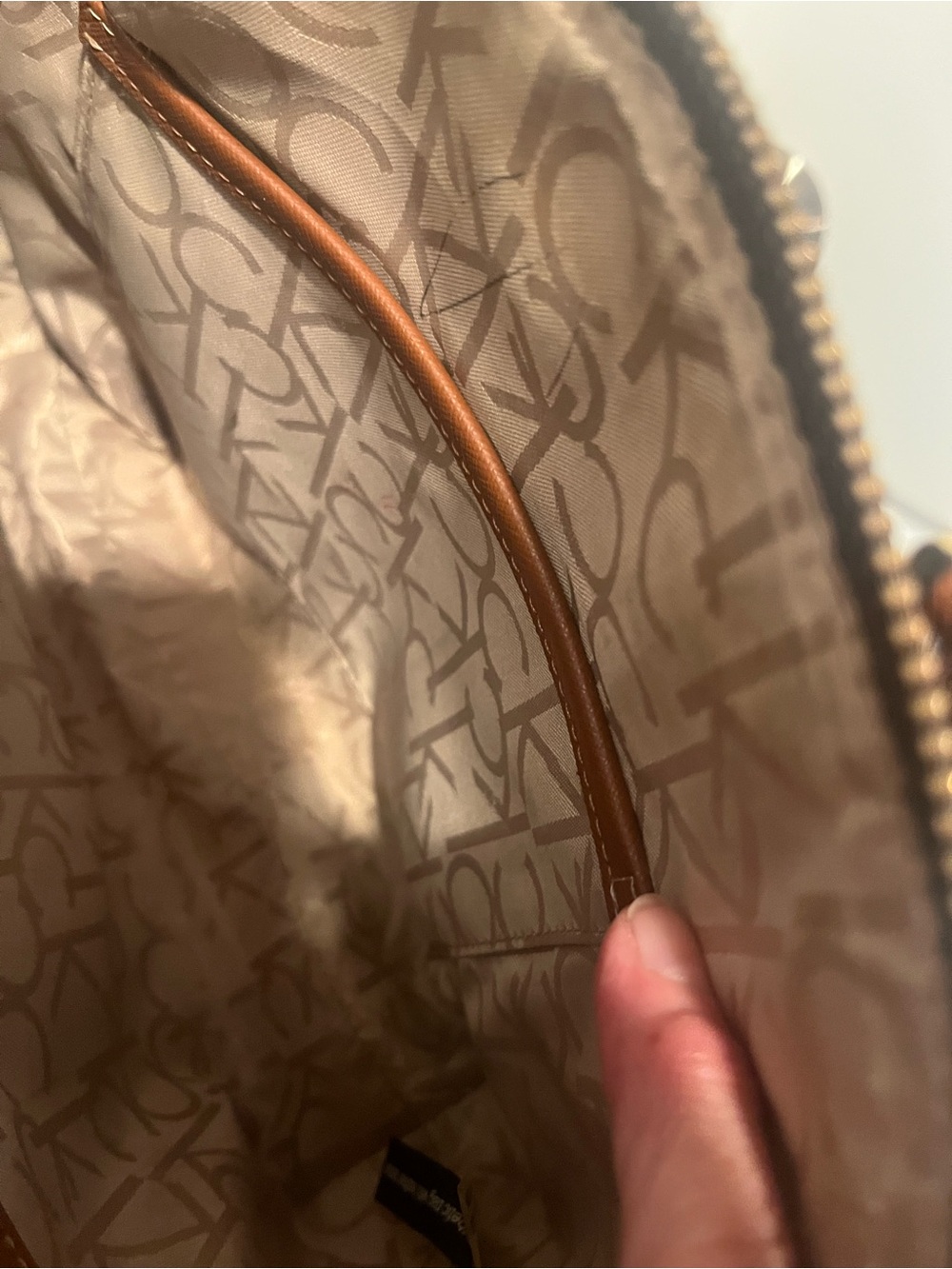 Calvin Klein Brown Monogram Satchel with Tan Tassel - Picture 6 of 6